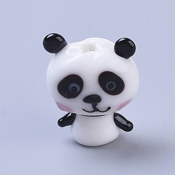 Handmade Lampwork Beads, Cartoon Panda, White & Black, 18.2x15x9mm, Hole: 1.8mm