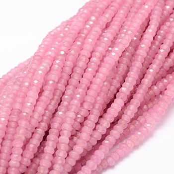 Dyed Natural Malaysia Jade Rondelle Beads Strands, Faceted, Pink, 4x2~3mm, Hole: 1mm, about 115pcs/strand, 14 inch