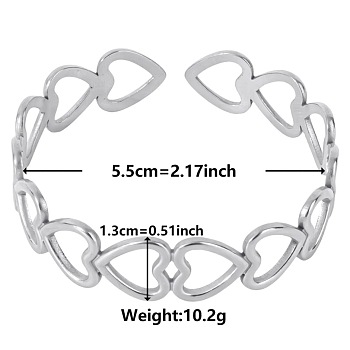 Elegant and Stylish Design Hollow Heart 304 Stainless Steel Cuff Bangles for Women