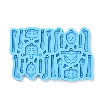 DIY Skeleton Componenet Pendant Statue Silicone Molds, Portrait Sculpture Resin Casting Molds, For UV Resin, Epoxy Resin Jewelry Making, Halloween Theme, Deep Sky Blue, 93x58x4mm, Hole: 1.5mm, Inner Diameter: 15.5~26x4~22.5mm