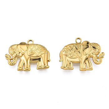 Ion Plating(IP) 201 Stainless Steel Pendants, Elephant, Real 18K Gold Plated, 19.5x25.5x3mm, Hole: 1.8mm