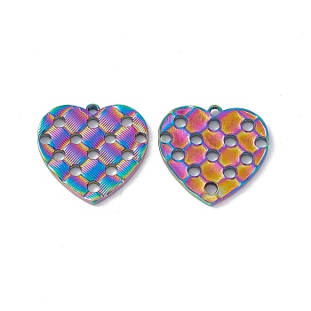 Ion Plating(IP) 304 Stainless Steel Pendants, Heart Charms, Rainbow Color, 19.5x20x2mm, Hole: 1.2mm