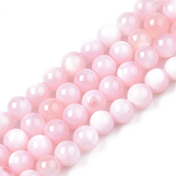 Natural Freshwater Shell Beads Strands, Dyed, Round, Pearl Pink, 2.5mm, Hole: 0.5mm, about 122pcs/strand, 14.57''(37cm)