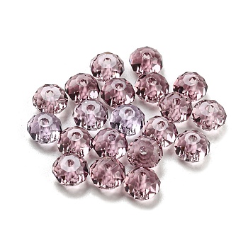 Transparent Electroplate Glass Beads, Faceted, Rondelle, Pale Violet Red, 6x4.5mm, Hole: 1.2mm, 100pcs/bag