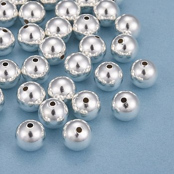 Brass Beads, Long-Lasting Plated, Round, 925 Sterling Silver Plated, 10mm, Hole: 1.6mm