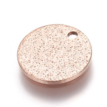 Ion Plating(IP) 304 Stainless Steel Textured Pendants, Flat Round, Rose Gold, 10x1mm, Hole: 1.2mm