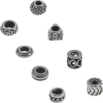 Unicraftale 304 Stainless Steel European Beads, Large Hole Beads, Mixed Shapes, Antique Silver, 6.8x5.2x1.1cm, 8pcs/box