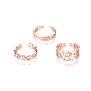 Brass Cuff Toe Rings, Stackable Rings, Mixed Style, Rose Gold, US Size 3(14mm), 3pcs/set