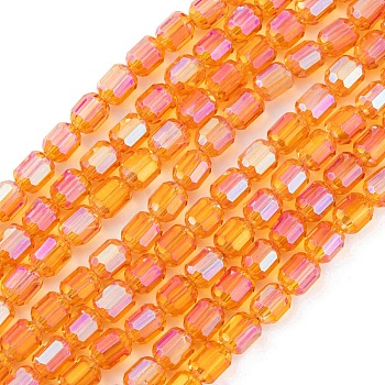 Electroplate Glass Beads Strands, Faceted, AB Color, Column, Orange, 4x5~6mm, Hole: 1mm, about 80pcs/strand, 18.11''(46cm)