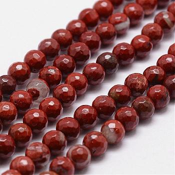 Natural Red Jasper Beads Strands, Grade AB+, Faceted, Round, 10mm, Hole: 1mm, about 37pcs/strand, 14.9 inch~15.1 inch