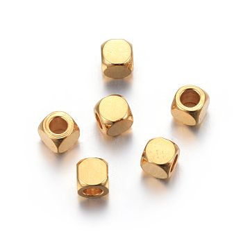 201 Stainless Steel Beads, Square, Golden, 3x3x3mm, Hole: 1.6mm