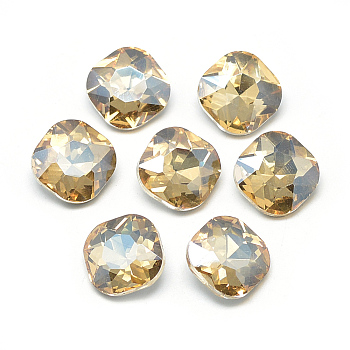 Pointed Back Glass Rhinestone Cabochons, Faceted, Back Plated, Square, Pale Goldenrod, 10x10x4.5mm