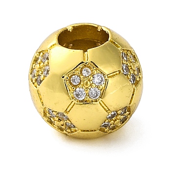 Rack Plating Brass Micro Pave Cubic Zirconia Beads, Long-Lasting Plated, Cadmium Free & Lead Free, Football, Real 18K Gold Plated, 10x11x11mm, Hole: 4.5mm