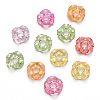 Transparent Acrylic Beads, AB Color Plated, Large Hole Beads, Flat Round, Mixed Color, 12.5x3.5mm, Hole: 4mm, about 2000pcs/500g