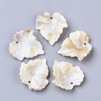 Acrylic Pendants, Imitation Gemstone Style, Leaf, Floral White, 25x24x5.5mm, Hole: 1.4mm