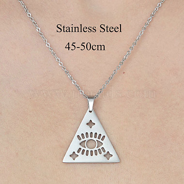 201 Stainless Steel Hollow Triangle with Eye Pendant Necklace(NJEW-OY001-91)-3