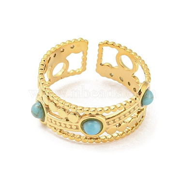 Synthetic Turquoise Beaded Open Cuff Ring(RJEW-G293-01B)-2