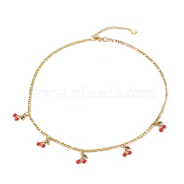 Dainty Cherry Alloy Enamel Pendant Necklace for Teen Girl Women(NJEW-JN03757-01)-2