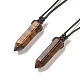 Natural Tiger Eye Bullet Pendant Necklace with Waxed Cords for Women(NJEW-M196-02A)-1