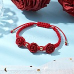 Nylon Cord Braided Bracelets for Women, Rose, Red, Inner Diameter: 2~3-1/8 inch(5~8cm)(BJEW-JB11288-02)