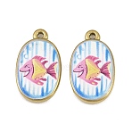 Printed 304 Stainless Steel Enamel Pendants, Oval Charms, Ion Plating(IP), Real 18K Gold Plated, Fish Charms, 23x13.5x3.5mm, Hole: 1.6mm(SA-CBA1ED9-22G-01)