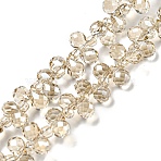 Electroplate Transparent Glass Beads Strands, Pearl Luster Plated, Faceted Teardrop, Top Drilled, Tan, 6x4mm, Hole: 0.8mm, about 90~92pcs/strand, 9.84~10.23 inch(25~26cm)(EGLA-P052-01A-PL01)