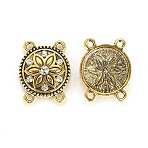 Alloy Rhinestone Multi-Strand Links, Cadmium Free & Lead Free, Flat Round with Flower, Crystal, Antique Golden, 21x27x6mm, Hole: 2mm(PALLOY-P185-01AG-RS)
