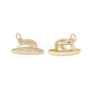 Brass Micro Pave Clear Cubic Zirconia Pendants, with Jump Ring, Hat Charm, Real 18K Gold Plated, 10.5x19x4mm, Hole: 3.4mm(KK-E068-VB268)