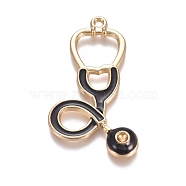 Alloy Enamel Pendants, Rhinestone Settings, Echometer, Golden, Black, 40x23x3.5mm, Hole: 1.6mm, Fit for 2mm Rhinestone(PALLOY-WH0066-15A)