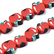 Handmade Polymer Clay Bead Strands, Apple Slice, Red, 8~10.5x8.5~11x4~6mm, Hole: 1.2mm, about 40pcs/strand, 15.75 inch(40cm)(CLAY-S096-001-01)