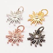 Brass Micro Pave Grade AAA Cubic Zirconia Charms, Long-Lasting Plated, Flower, Cadmium Free & Nickel Free & Lead Free, Mixed Color, 12x11x2mm, Hole: 3mm(ZIRC-G090-21-NR)