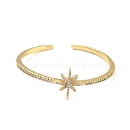 Star Cubic Zirconia Cuff Bangle, Brass Open Bangle for Women, Lead Free & Cadmium Free, Real 18K Gold Plated, Inner Diameter: 2-1/8 inch(5.4cm)x2-1/8 inch(5.4cm)(BJEW-I298-11G)