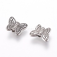Tibetan Style Alloy Butterfly Beads, Cadmium Free & Lead Free, Antique Silver, 8x10.5x3mm, Hole: 1mm(TIBEB-701-AS-LF)