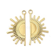 Ion Plating(IP) 304 Stainless Steel Pendants, Half Sun Charm, Real 18K Gold Plated, 33x18x1.5mm, Hole: 3mm(STAS-L020-039G)