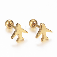 304 Stainless Steel Barbell Cartilage Earrings, Screw Back Earrings, Hypoallergenic Earrings, Plane, Golden, 8x8x1.2mm, Pin: 1mm(EJEW-H351-02G)