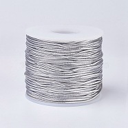 Round Elastic Cord, with Polyester Outside and Rubber Inside, Silver, 1mm, about 109.36 yards(100m)/roll(X-EC-WH0004-1mm-A02)