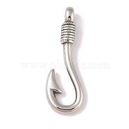 Non-Tarnish 304 Stainless Steel Hook Clasps, Fish Hook Charms, For Leather Cord Bracelets Making, Hook, Polished, Stainless Steel Color, 37.5x13x6.5mm, Hole: 4.5mm(STAS-C109-07P)