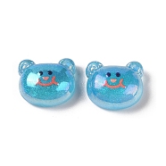 Glitter Plated Animal Resin Cabochons, Bear, Deep Sky Blue, 16.5x20x9mm(RESI-H163-10B)