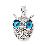 Retro Punk Alloy Pendants, with Glass, Owl with Evil Eye, Dodger Blue, 26x18.5x6mm, Hole: 7.5x4mm(FIND-I023-01A)