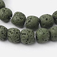 Natural Lava Rock Bead Strands, Dyed, Round, Dark Olive Green, 8mm, Hole: about 2mm, about 52pcs/strand, 15.5 inch(X-G-L435-03-8mm-20)