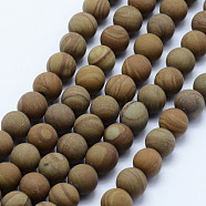 Natural Wood Lace Stone Beads Strands, Frosted, Round, 6mm, Hole: 1mm, about 62pcs/strand, 15.3 inch(39cm)(G-F518-21-6mm)
