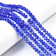 Electroplate Glass Beads Strands, AB Color Plated, Faceted, Rondelle, Blue, 6x5mm, Hole: 1mm, about 83~85pcs/strand, 38~39cm(EGLA-A034-T6mm-B27)