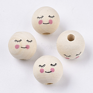 Natural Wood European Beads, Printed, Large Hole Beads, Round, Old Lace, 15~16mm, Hole: 4mm, about 380pcs/500g(WOOD-S055-17)