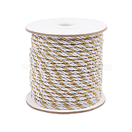 Polyester Cords, Milan Cords/Twisted Cords, 3-Ply, White, 3mm, about 35~37.18 Yards(32~34m)/roll(NWIR-WH0009-04A)