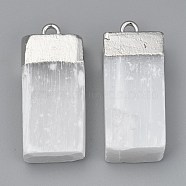 Natural Selenite Pendant, with  Iron Loops, Rectangle, Platinum, 34~35.5x14.5~17x9~10mm, Hole: 2.5mm(X-G-Z007-01P)