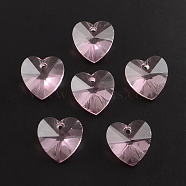 Transparent Glass Heart Pendants, Faceted, Pink, 14x14x8mm, Hole: 1.5mm(X-GLAA-R082-09)