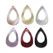 PU Leather Big Pendants, Teardrop, Mixed Color, 63x39x1.8mm, Hole: 1.5mm(FIND-S300-40)