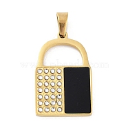 304 Stainless Steel Charms, with Rhinestone and Enamel, Real 18K Gold Plated, Black, Square, 29x18.5x2mm, Hole: 6.5x4mm(STAS-M341-02G-01)