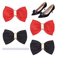 PandaHall Elite 2 Sets 2 Colors Polyester Bowknot Shoe Decoration, with Alloy Finding, Hot Melt Glue Stick, Mixed Color, 70x103x9mm, 1 set/color(FIND-PH0010-25)