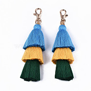Polycotton(Polyester Cotton) Tassel Big Pendant Decorations, with Light Gold Plated Alloy Swivel Lobster Claw Clasps, Cadmium Free & Lead Free, Colorful, 165~170mm(FIND-S302-14D)